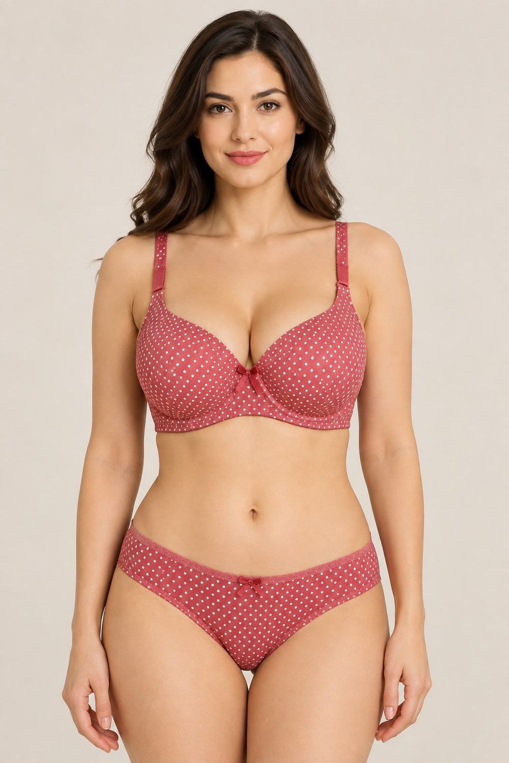 Dot Print Seamless Bra in Rose, front view