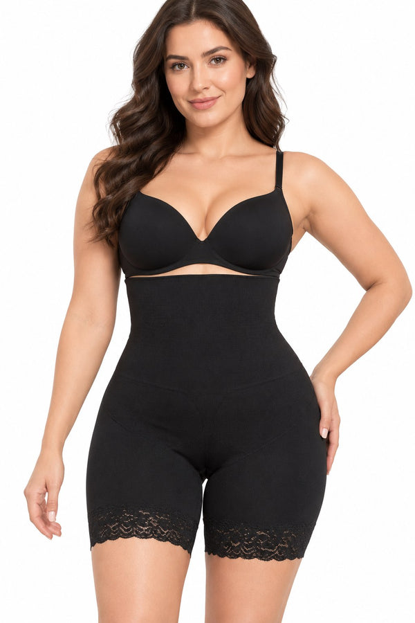 Open Bust Body Shaper in Black, front view
