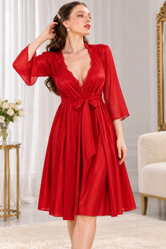 Satin Wrap Robe in Red, front view