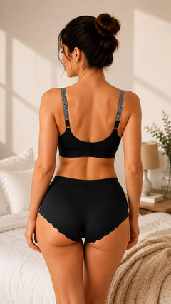 Comfort Set seamless bra and brief in Black, back view