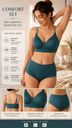 Comfort Set in Teal, fabric and fit details
