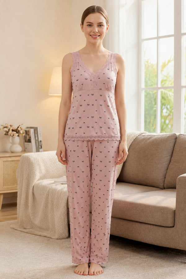 Dot Print Pyjama Set in Blush, front view