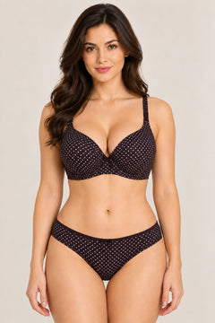 Dot Print Seamless Bra in Black, front view