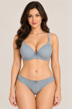 Dot Print Seamless Bra in Blue Grey, front view