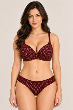 Dot Print Seamless Bra in Maroon, front view