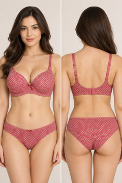 Dot Print Seamless Bra in Rose, front and back