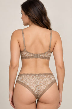 Floral Lace Bra and Panty Set in Mocha, back view