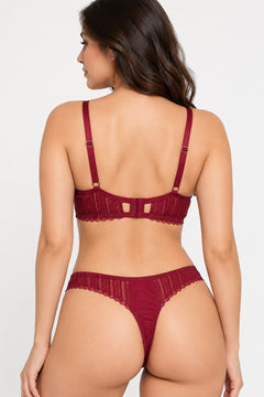 Front Closure Lace Set in Maroon, back view