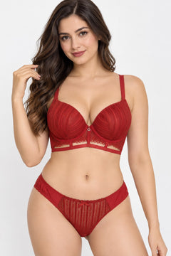Front Closure Lace Set in Red, front view