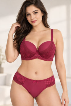 Lace Trim Push-Up Set in Berry, front view