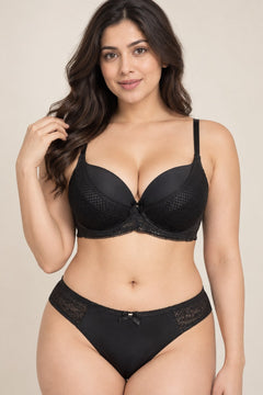 Lace Trim Push-Up Set in Black, front view