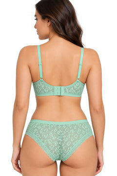 Lace Trim Push-Up Set in Mint, back view