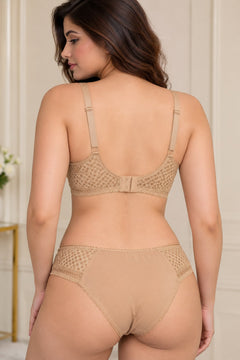 Lace Trim Push-Up Set in Nude, back view