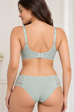 Lace Trim Push-Up Set in Sage, back view