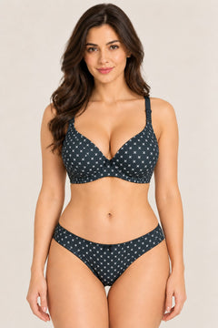 Pin Dot Seamless Bra in Navy, front view
