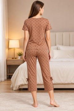 Printed Cotton Pyjama Set in Brown, back view