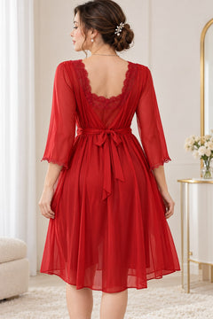 Satin Wrap Robe in Red, back view