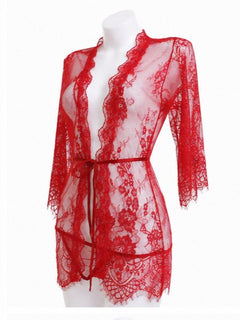 Sheer Lace Robe in Red, styled